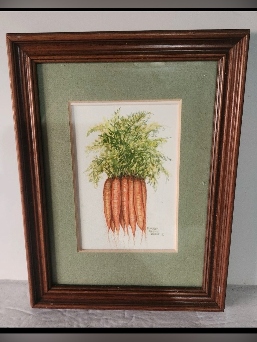 Marilyn Friece Kelly Print Carrots 8in×6in Framed and Matted Signed Decor
